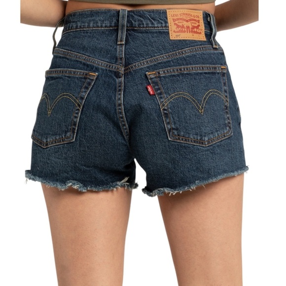 LEVI’S 501 Button Fly Raw Hem Dark Wash Denim Jean Shorts Sizes 27 - Picture 1 of 11